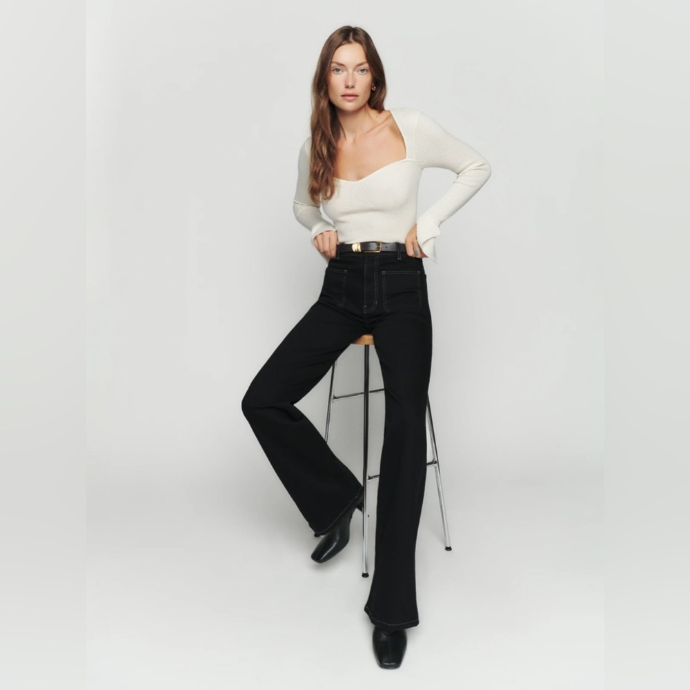 Reformation Alyssa High Rise Wide Leg Long Jeans in Black 24x32